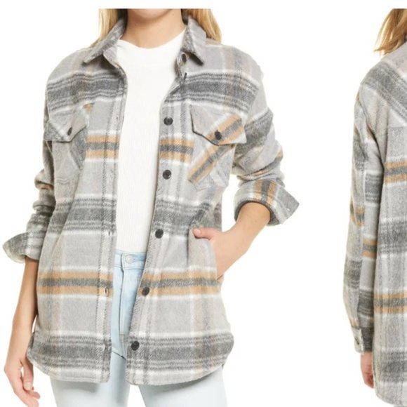 Gray Plaid Oversized Shirt Jacket 